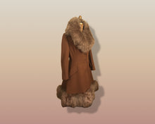 Load image into Gallery viewer, 60’s Caramel Lilli Ann Shearling Fit and Flare Princess Coat with Belt Clutch Purse Set Beaded