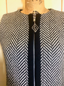 60s Vintage Saks Fifth Ave Black and White Vest Coat/Dress Mod Herringbone Geometric Size S/M