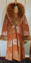 Load image into Gallery viewer, 70s Buttery Soft Kid Leather Brown Suede Chevron Shearling S/M Penny Lane Duster