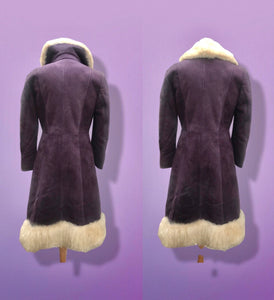 70’s Vintage Deep Purple Suede and Shearling Boho Princess Penny Lane Coat