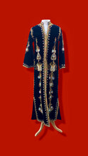 Load image into Gallery viewer, 60s 70s MUSEUM Collectible Vintage Royal Velvet Cleopatra Overcoat and Tunic Set Duster Hand Embroidered Pearls Exotic Persian Fashion History Ottoman Empire