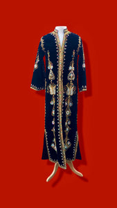 60s 70s MUSEUM Collectible Vintage Royal Velvet Cleopatra Overcoat and Tunic Set Duster Hand Embroidered Pearls Exotic Persian Fashion History Ottoman Empire