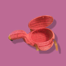 Load image into Gallery viewer, Flamingo Deadstock Wicker Coral Pink Weaved Bag with Leather Strap Basket Purse Picnic Basket