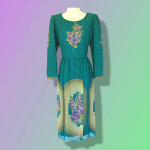 70’s 80’s I Magnin Chiffon Dress Scarf Set Teal/Purple/Yellow