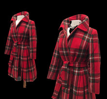 Load image into Gallery viewer, Red Plaid Vintage Wool Pleated Belted Coat