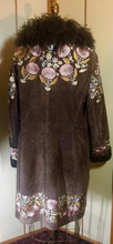 Load image into Gallery viewer, Penny Lane Boho Embroidered Suede Curly Mongolian Lamb Coat Plus Size or Extra Roomy L/XL Almost Famous Pink Floral Flowers Hippy Princess