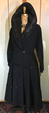 Load image into Gallery viewer, 50s Fit and Flare Princess Wool Black Coat Scalloped Satin Pinup New Look S