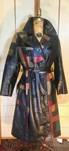 Load image into Gallery viewer, 70s Leather Coat l Patchwork Fit Flare S/M Trench Spy Boho Chic Mosaic