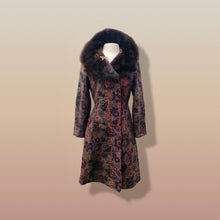 Load image into Gallery viewer, 60’s Vintage Coat Floral Tapestry Carpet Mink Collar Colorful