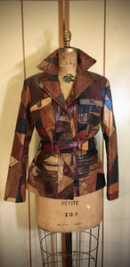 70s Vintage Women's Patchwork Leather Vintage Jacket Coat Belted Modern Size Hipster Hippy