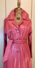 Load image into Gallery viewer, Vintage Women's Coat- 70s RARE PINK Leather Trench Coat Full Sweep Fit Flare Spy Salmon S/M