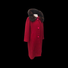 Load image into Gallery viewer, Red Wool Boucle Coat Mink Collar 60s Mad Men