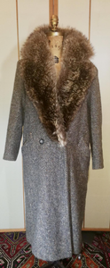 Tweed Oversized Long Coat with Fur Collar, 80s 90s Vibe Women Free Size, Possible Unisex