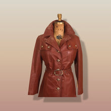 Load image into Gallery viewer, 70’s Butterscotch Leather Trench Coat with Gold Detail Made in Israel