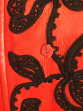Load image into Gallery viewer, Vintage 70’s 80’s Embroidered Red Leather Coat Black Fox Fur Trim