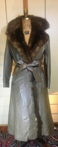 70s Leather Fur Lined Trench Duster Full Length Coat Princess Winter Boho Chic Warm S/M