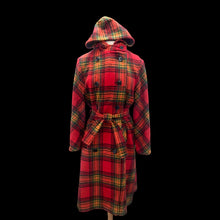 Load image into Gallery viewer, Vintage 60’s 70’s Red Plaid Hooded Wool Belted Coat