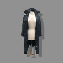 Load image into Gallery viewer, 70’s Spy Trench Leather Coat with Removable Shearling Collar Dark Blue