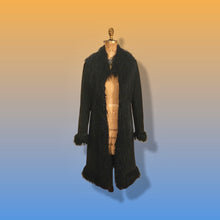 Load image into Gallery viewer, 70’s 80’s Vintage Black Suede Coat Mongolian Curly Lamb Penny Lane Boho Long