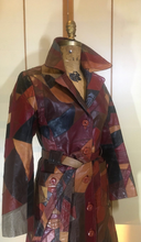 Load image into Gallery viewer, Vintage 70s Patchwork Mosaic Leather Duster/Trench/Coat Hippy S/XS Fit Flare Penny Lane Michael Kors Studio 54 Melania