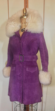 Load image into Gallery viewer, 70S Purple Leather Suede Shearling Lamb Coat Princess Belted S Penny Lane Almost Famous Hippy Princess Boho