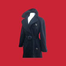 Load image into Gallery viewer, Neiman Marcus Wool Black Fitted Flare Coat Hardware