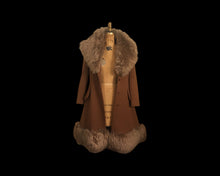 Load image into Gallery viewer, 60’s Caramel Lilli Ann Shearling Fit and Flare Princess Coat with Belt Clutch Purse Set Beaded