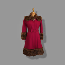 Load image into Gallery viewer, Vintage 40’s Coat Cranberry Red with Fur Trim and Wool