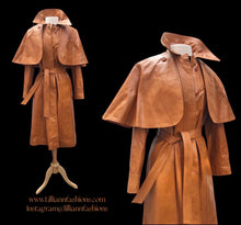 Load image into Gallery viewer, Vintage Leather Cape Coat Butterscotch Trench Spy