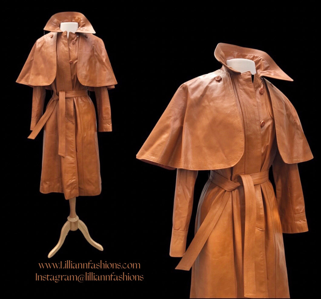 Vintage Leather Cape Coat Butterscotch Trench Spy