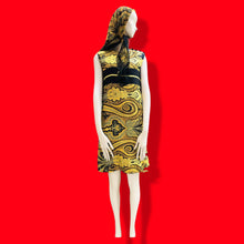 Load image into Gallery viewer, 60’s Silky Set Shift Dress Marching Scarf Navy Gold