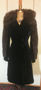 30s Black Velvet and Fur Women's Coat---Film Noir "Hattie Carnegie" Style Hollywood Glamour Pinup Fit and Flare Princess Coat