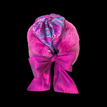 Load image into Gallery viewer, Pink Fox Fur Himalayan Hat Brocade Silk Iridescent