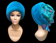 Load image into Gallery viewer, Himalayan Mink and Silk Hat in Turquoise Peacock “Blue Nile” with Embroidered Silk Gift for Her