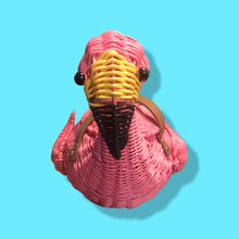 Load image into Gallery viewer, Flamingo Deadstock Wicker Coral Pink Weaved Bag with Leather Strap Basket Purse Picnic Basket