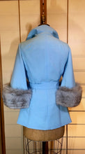 Load image into Gallery viewer, Vintage Coat Jacket- Lilli Ann 60s Baby Blue Mod Cape Fox Fur Bell Sleeve Angel Sleeve Light Spring Princess Mad Men S/M