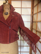 Load image into Gallery viewer, Vintage Fringe Southwester Cowgirl Hipster Suede Coat Jacket Burnt Orange S/M
