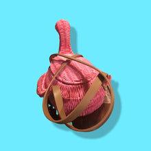 Load image into Gallery viewer, Flamingo Deadstock Wicker Coral Pink Weaved Bag with Leather Strap Basket Purse Picnic Basket