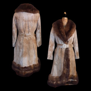 60’s 70’s Coat Marbleized Suede and Fur Trim Princess Fit Flare Princess Elegant Boho Penny Lane