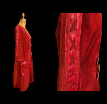 Load image into Gallery viewer, Italian Leather 70’s Red Suede and Snakeskin Coat