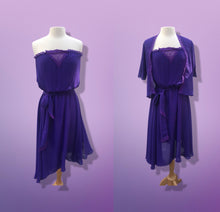 Load image into Gallery viewer, 70’s Purple Dress 3 Piece Belt Bolero I Magnin Chiffon Disco Studio 54