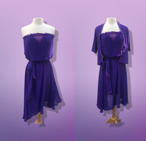 70’s Purple Dress 3 Piece Belt Bolero I Magnin Chiffon Disco Studio 54