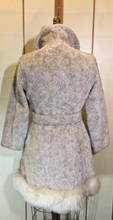 Load image into Gallery viewer, 60s Mod White Cream Fox Fur Fit and Flare PeaCoat Wool in &quot;Karakul&quot; Pattern S/XS Winter Wedding Pinup