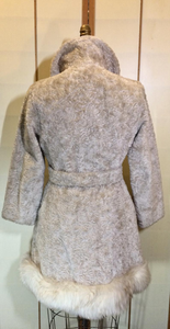 60s Mod White Cream Fox Fur Fit and Flare PeaCoat Wool in "Karakul" Pattern S/XS Winter Wedding Pinup