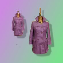 Load image into Gallery viewer, 70’s Vintage Purple Lavender Leather Coat Double Breasted Iconic 70’s Collar