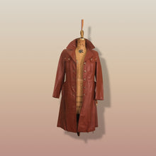 Load image into Gallery viewer, 70’s Butterscotch Leather Trench Coat with Gold Detail Made in Israel