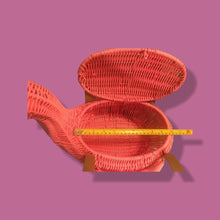 Load image into Gallery viewer, Flamingo Deadstock Wicker Coral Pink Weaved Bag with Leather Strap Basket Purse Picnic Basket