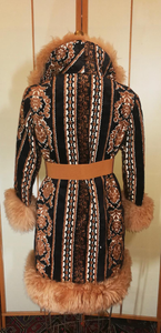 Tapestry Carpet Coat Shearling Lamb Mongolian Brocade Wool Needlepoint Russian Princess S/M/L Almost Famous Penny Lane Hippy Boho Hipster