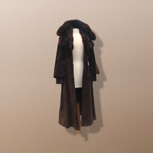 Load image into Gallery viewer, Vintage Couture Brown Suede Coat with Genuine Fur Collar Puff Sleeve Heavy Duty