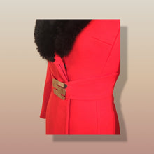 Load image into Gallery viewer, 60’s Mod Red Wool and Fur Trim with Metal Belt Buckle